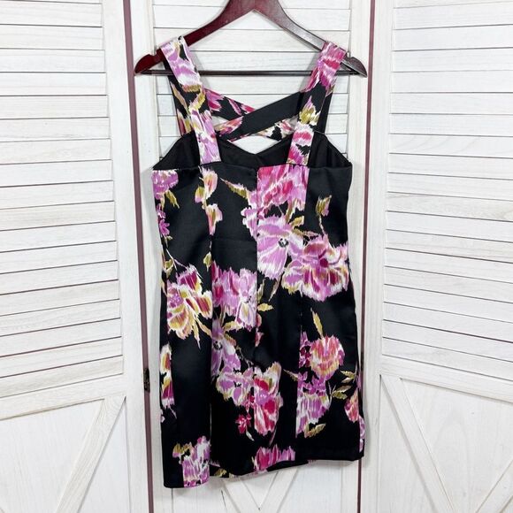 Cache Abstract Floral Cage Front Sleeveless Sheath Dress Black Pink 12 - Picture 9 of 12